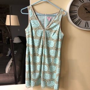 Lilly Pulitzer aqua gold lace shift dress size 10